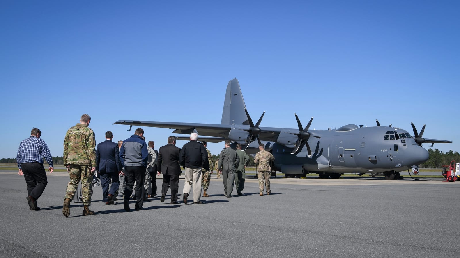 An AC-130J gunship on static display at Bob Sikes Airport in Crestview, Florida