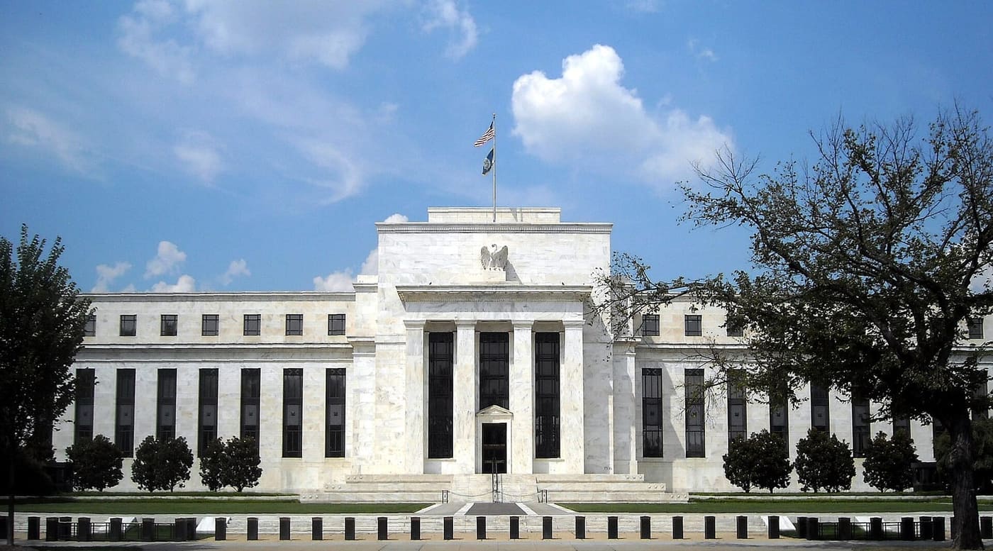 The Marriner S. Eccles Federal Reserve Board building in Washington under a blue sky