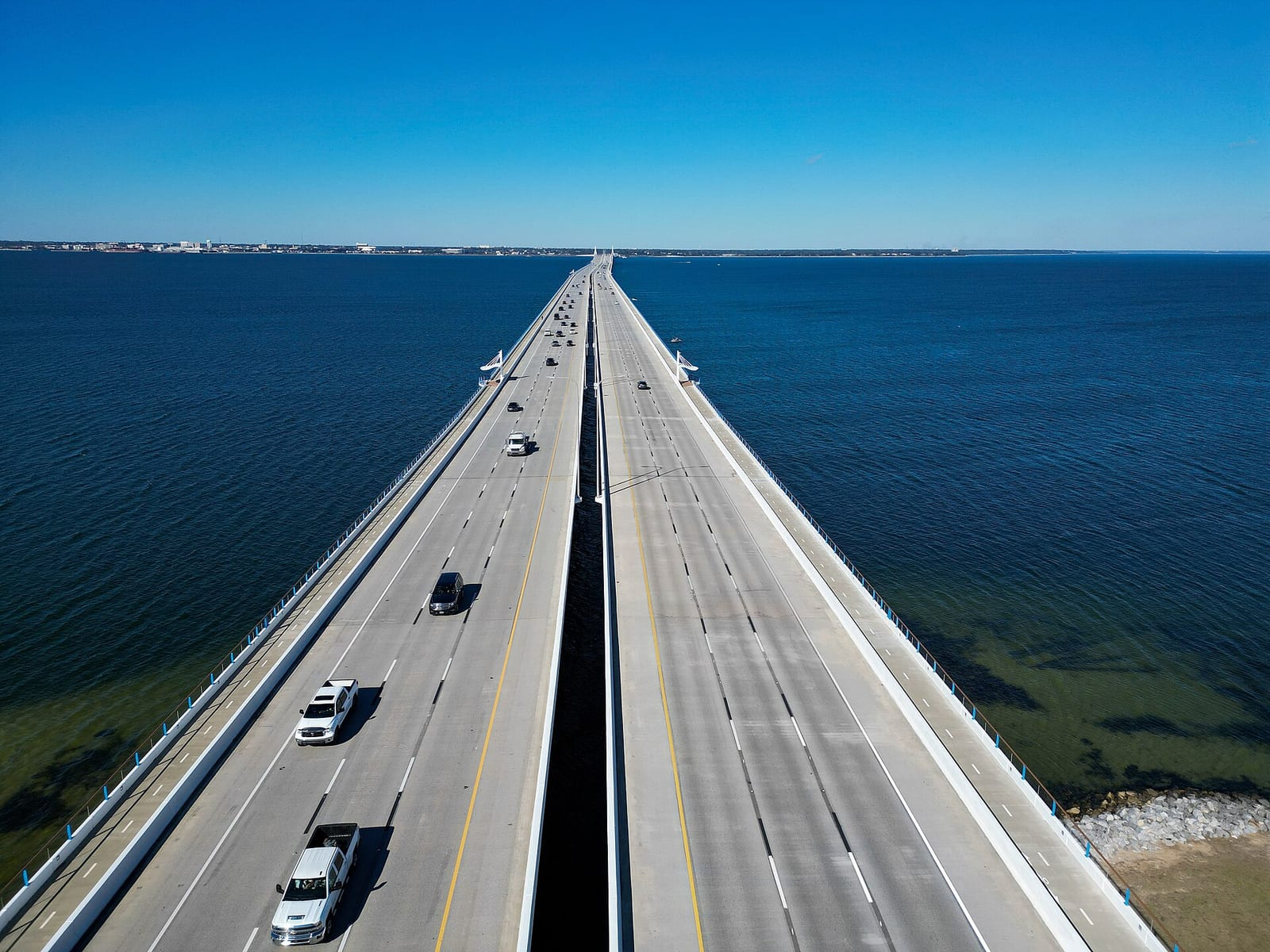 Pensacola Bay Bridge, looking north. Archival area photograph.